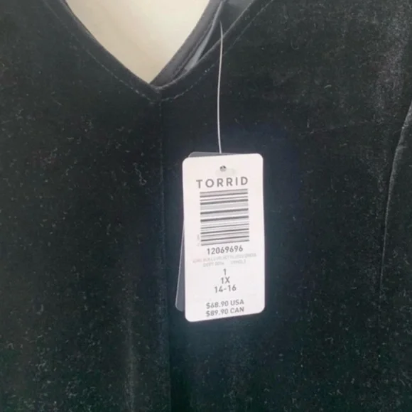 NWT Torrid Black Velvet Fit & Flare Dress 1X Holiday Party Long Sleeve Plus Size - Picture 2 of 6